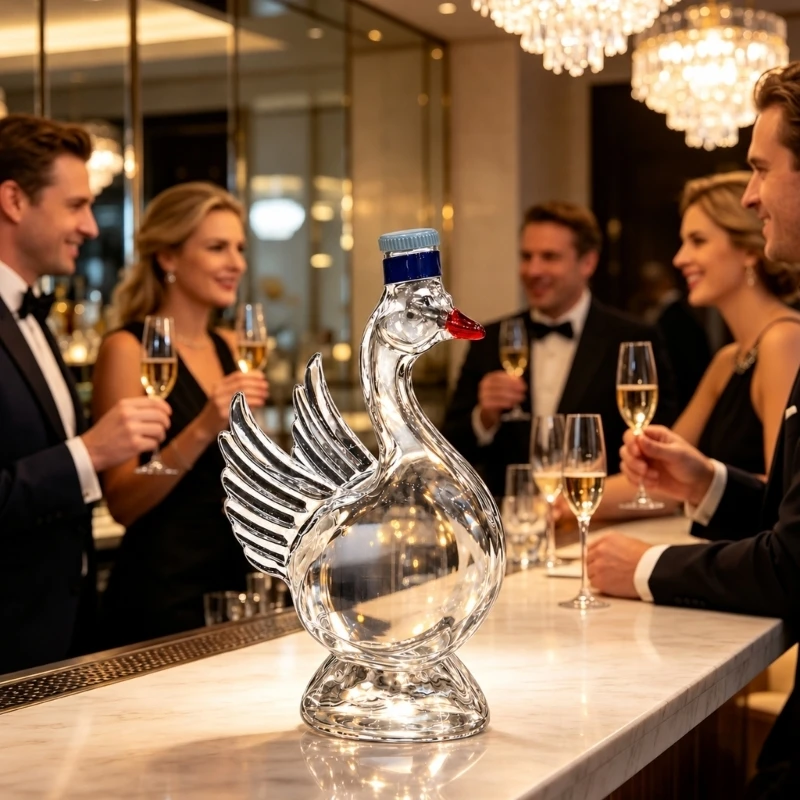 Clear Glass Beverage Bottle With Bird Detail for Bar Cabinet Use C7AC