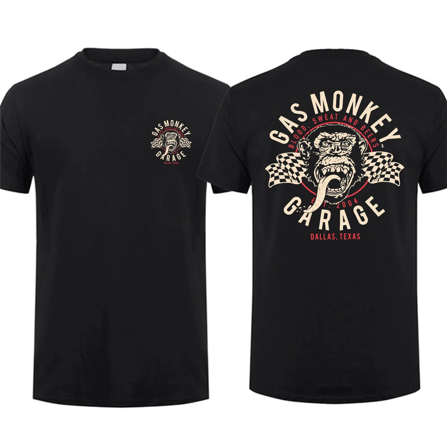 

2024 Summer Amazing Male T-Shirt Mens 100%Cotton Tshirts Double Sided Gas Monkeys GarageTops Streetwear Graphics Print Man Tees