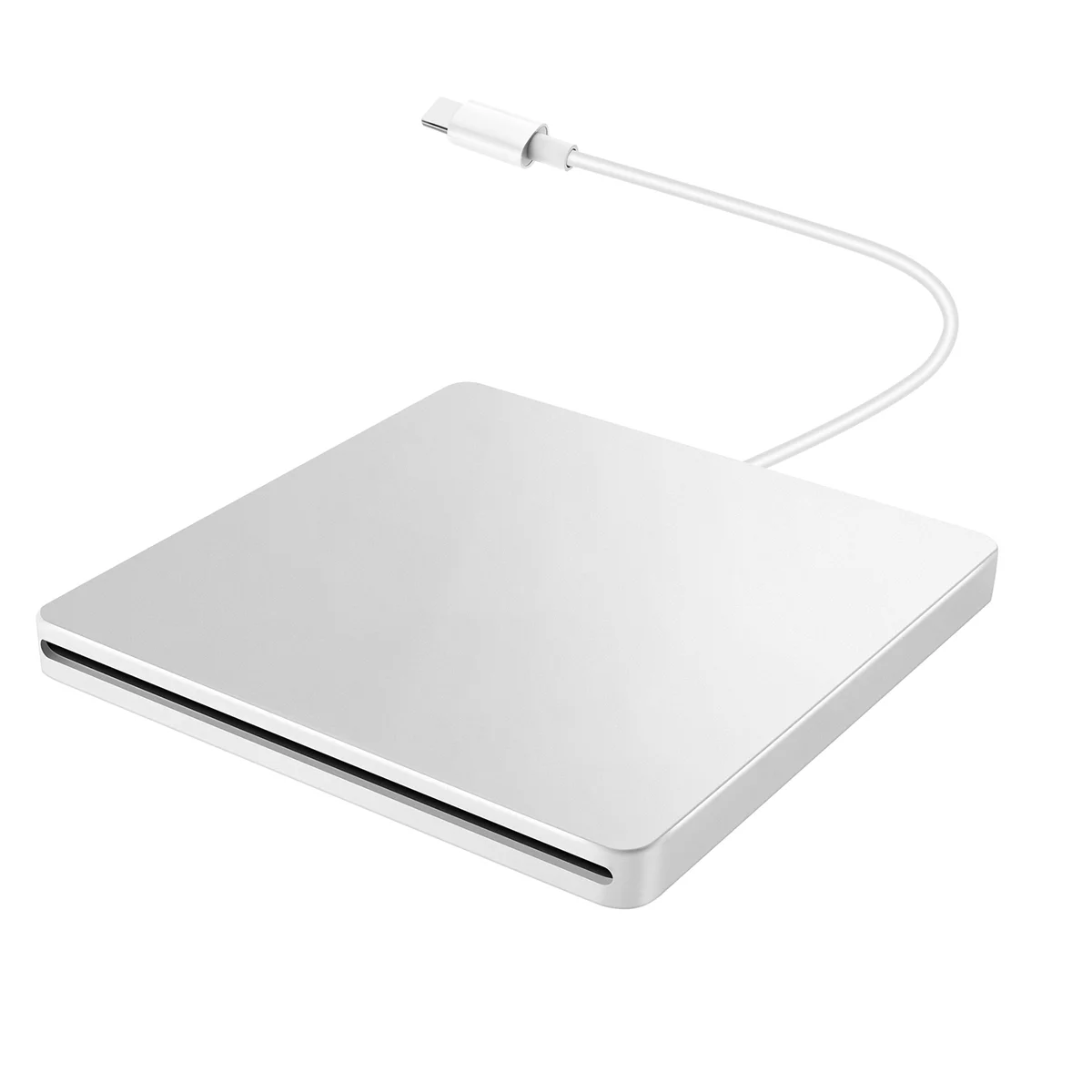 Lecteur CD/DVD externe USB Type C, lecteur portable, CD gratuit plus tard pour ordinateur portable, PC, argent