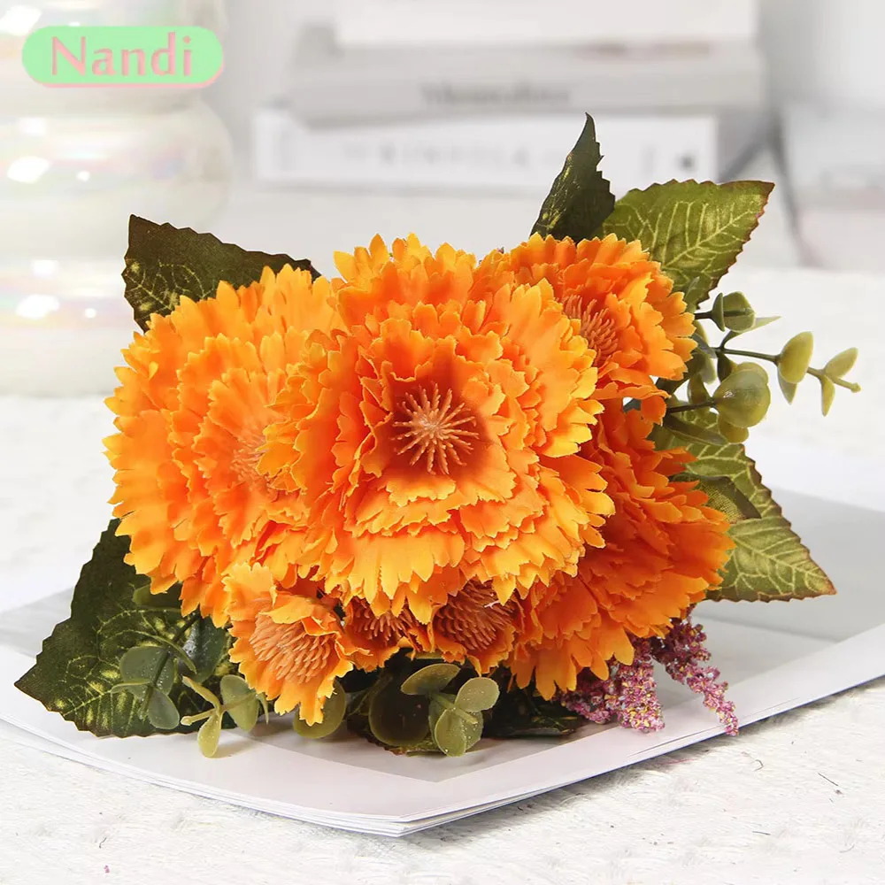 Gerbera Artificial de girasol falso de 7 cabezas, decoración de boda, planta de simulación de flor falsa, decoración del hogar, accesorios de tiro