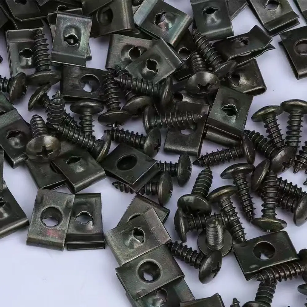 Universal U Shape Steel Clips Set For Car Interior Trim Bumper Fender Mounting Fasteners Screw Base Replacement Parts