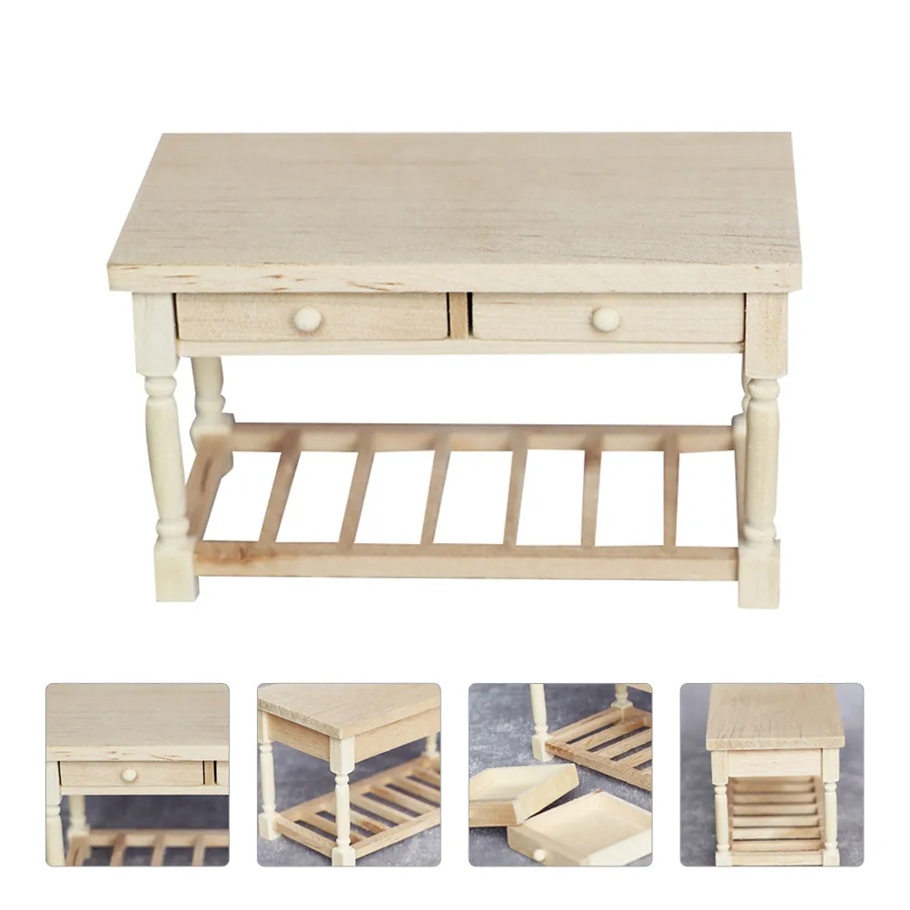 

Wooden Mini Desk with Drawer Mini House Furniture Decor Natural Wood Texture Compact Size for Dollhouse Scene