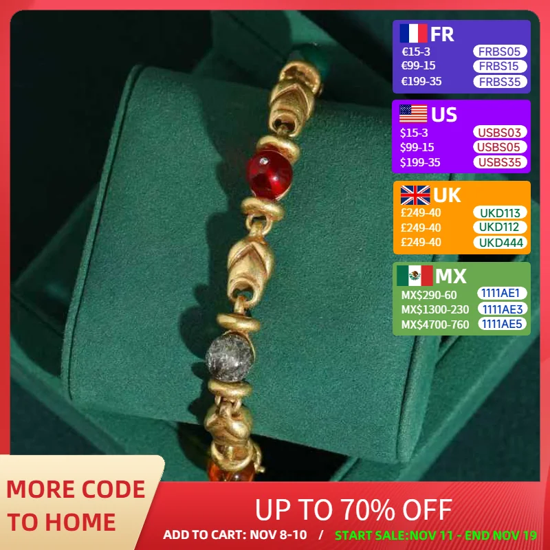 

Vintage Beads Bracelet Colorful Glass Stone Glazed Antique Gold Color Chain Charm Accessories 2025 Trendy Woman Gift New Arrival