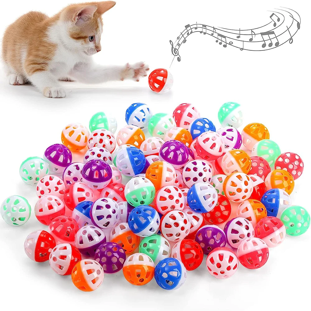 Bolas de plástico con cascabel para gatos, juguete de 20 piezas para mascotas, con sonajero, Color aleatorio, a granel