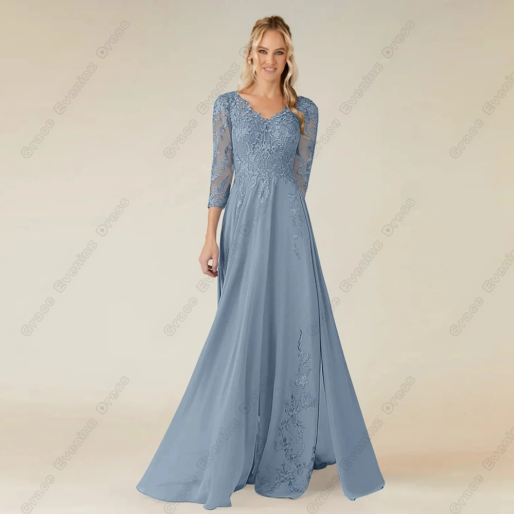 Moderne träger lose Mutter der Braut Kleider Dreiviertel Chiffon Hochzeits feier Kleider mit Spitze 2024 Sommer Robe de Soirée