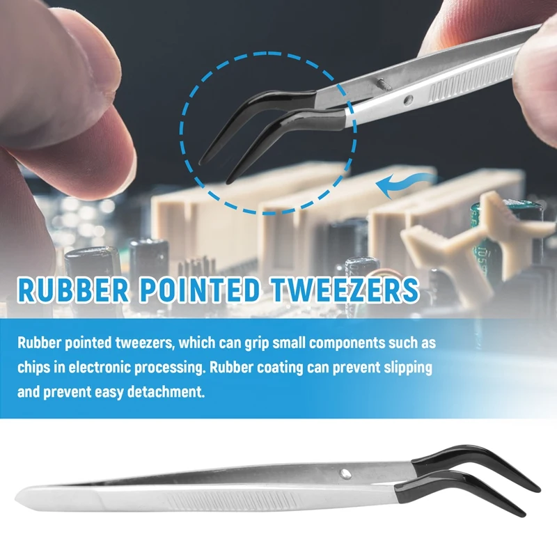 Rubber Tip Tweezers Set For Craft Laboratory Industrial Hobby Tweezers Pliers Jewelry Stamp Plastic Box 12/15Cm