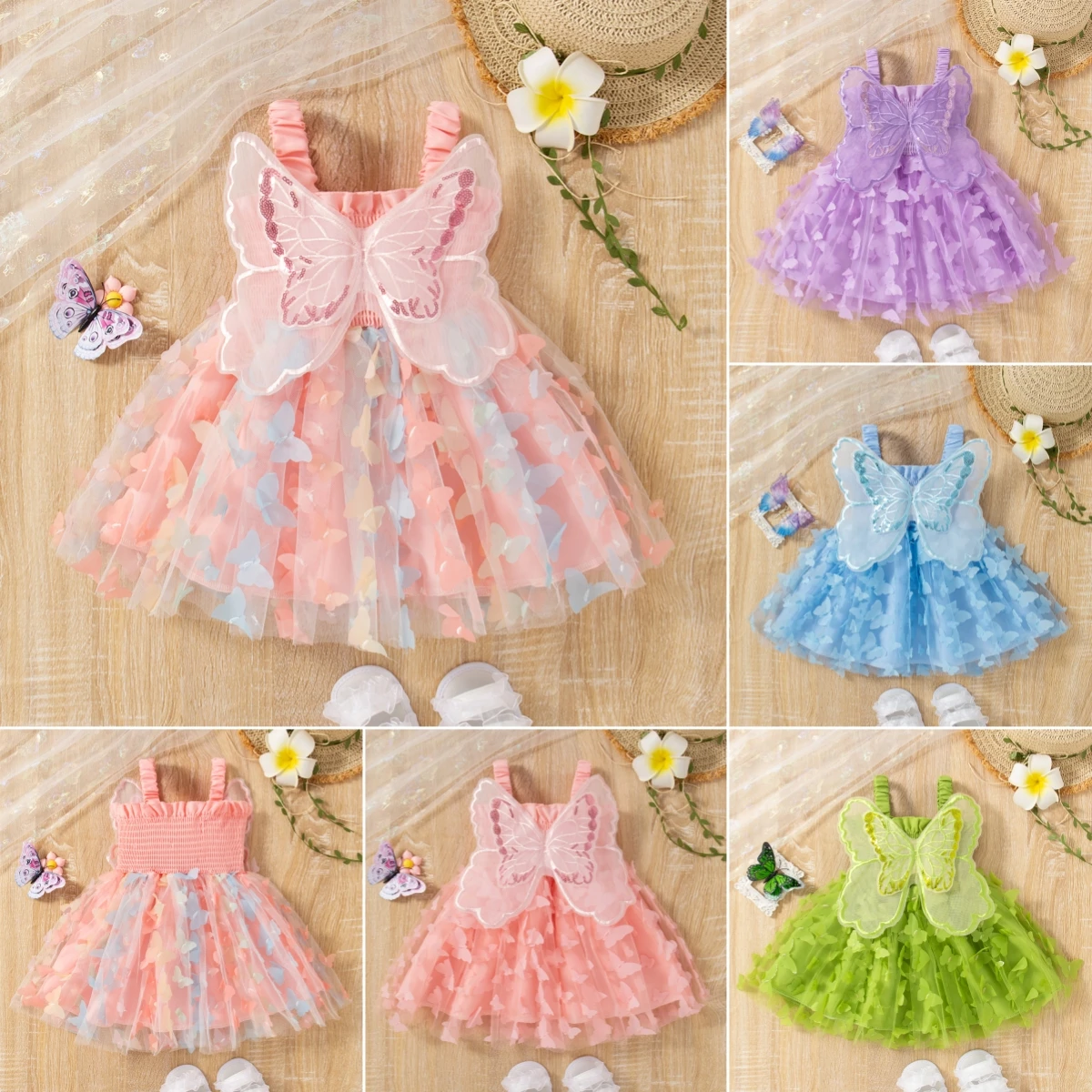 Butterfly Dress for Baby Back Wings Tutu Dress Baby Girl Birthday Party Outfit