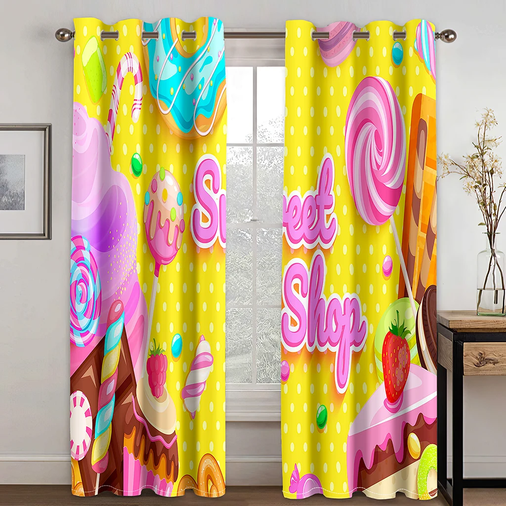 

Pink Sweet Candy Ice-cream Girl Princess Window Curtains in Kids Bedroom Living Room Hall Treatments Kitchen Decor Drapes Blinds