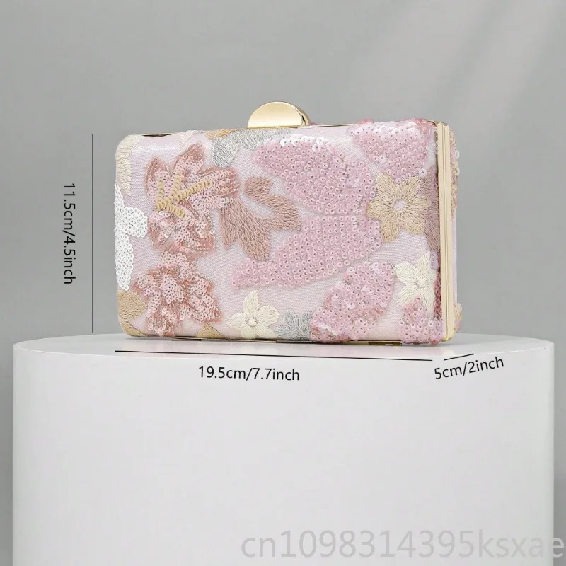 Elegant Evening Bag Handmade Embroidered Sequin Flower Clutch for Women Party Wedding Vintage Sparkle