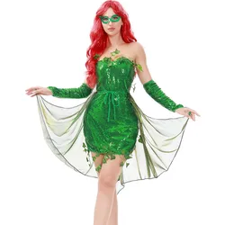 Halloween Leaf Green Evil Ivy Cosplay Costume Sequin Strapless Dress