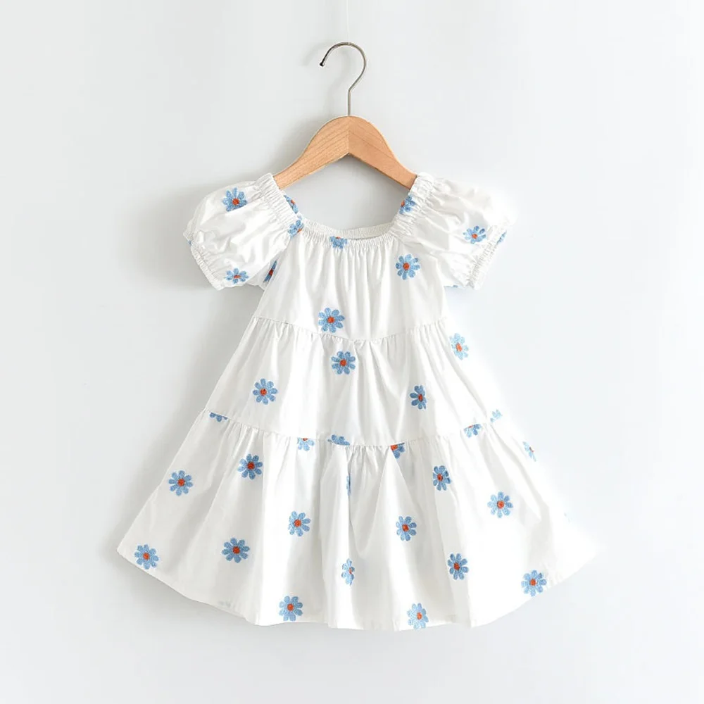 الفتيات الصيف موضة نفخة الأكمام لطيف بلون ألف خط فستان الأميرة 1 قطعة 3-7 سنوات الأطفال الحلو ملابس كاجوال