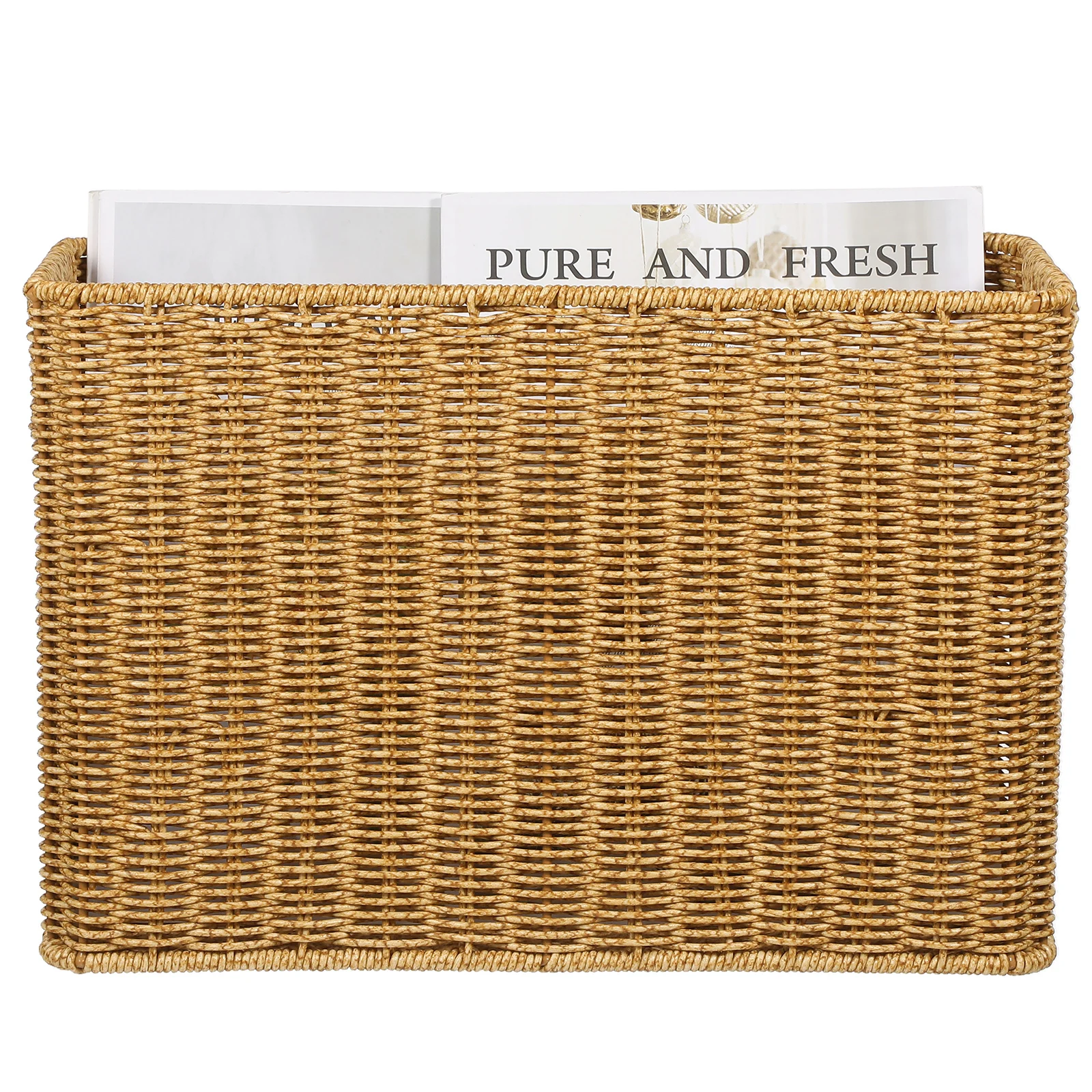 

Imitation Rattan Woven Sundries Basket Hollow Handle Desktop Organizer Large Space Storage Bin Woven Storage Basket
