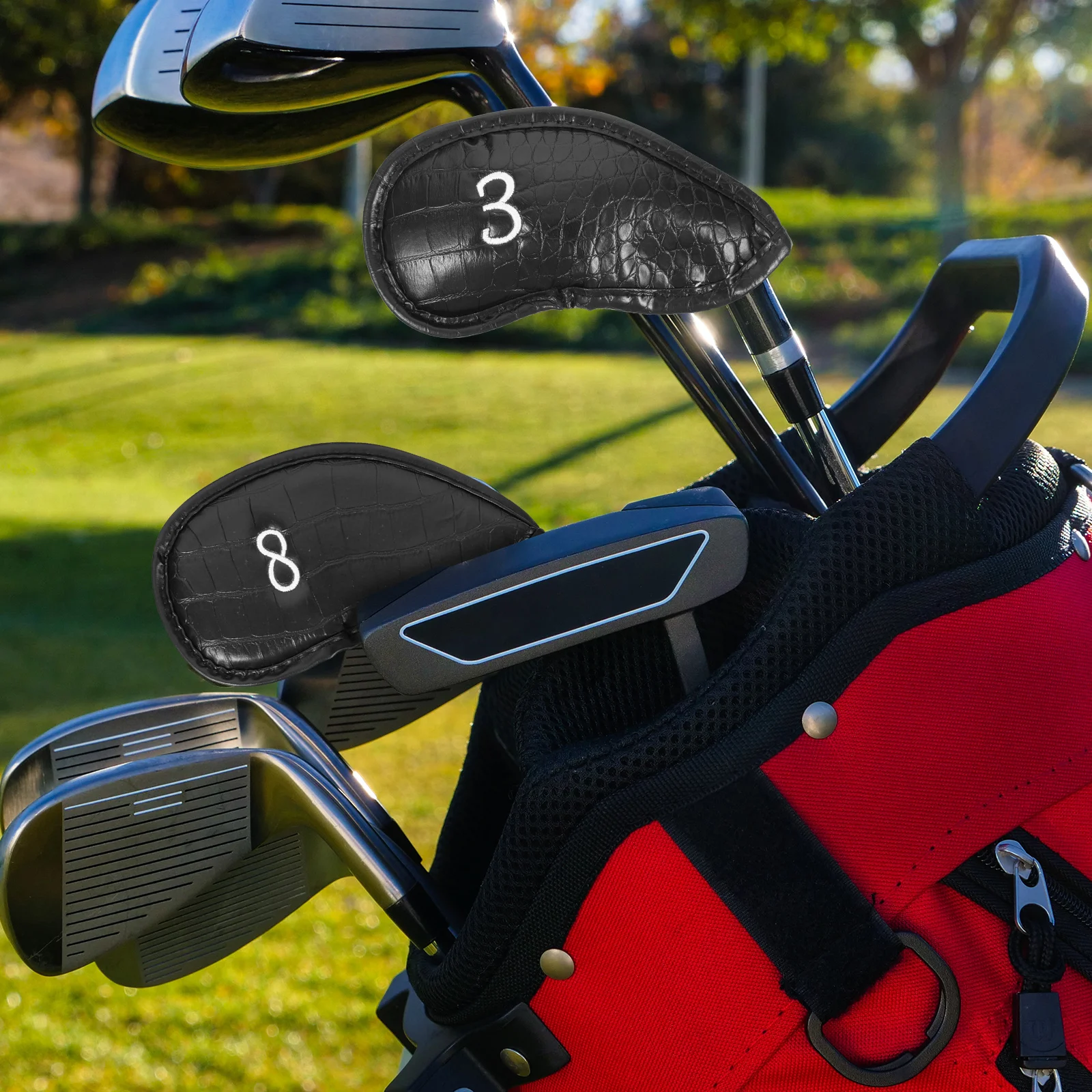 

12pcs Club Cover Golfs Club Covers Protective PU Material Black Color Golf Clubs Protector Head Covers Accessories