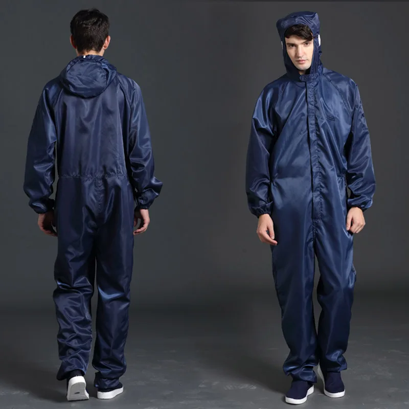 Unisex One-piece Coveralls Uniform Clean Clothes Hood Cleanroom Garments Clean Static Clothing Dust-proof Work Protection