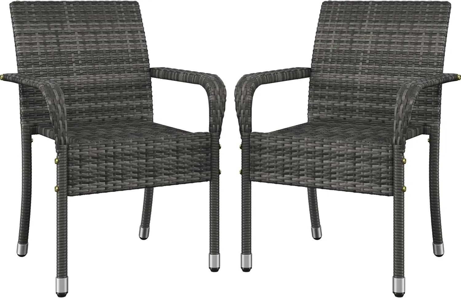 Set of 2 Stackable Outdoor Rattan Dining Chairs, All-Weather Firepits Armchair w/Armrests, Steel Frame for Garden, Patio, Deck, Yard, Poolside, Gray