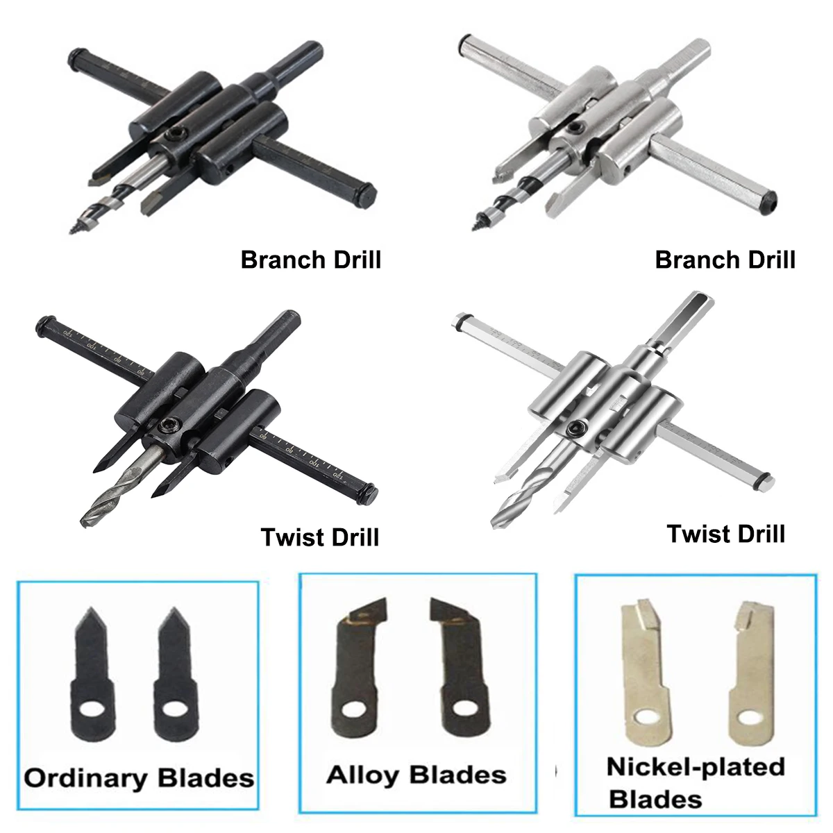 1PC 120mm 200mm 300mm Alloy blades Adjustable Hole Opener Branch drill Circle Hole Saw Aircraft Type Wood Twist Drill Bit Tool