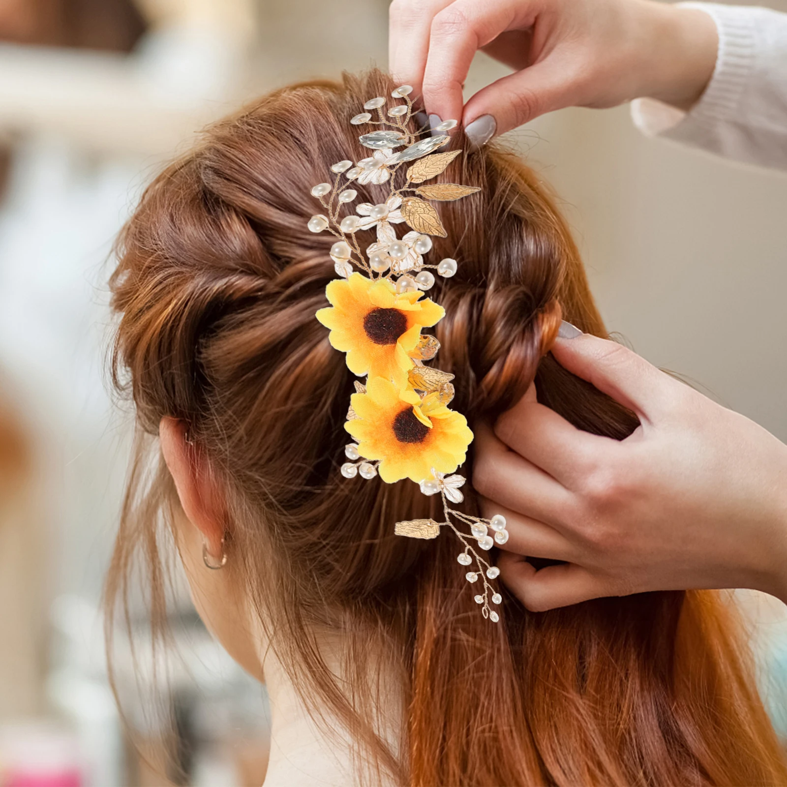 

Sunflower Headdress Women Hair Accessory Vibrant Pattern Headband Wedding Tiaras Bride Elegant Alloy Hairstyle Tool Decorative