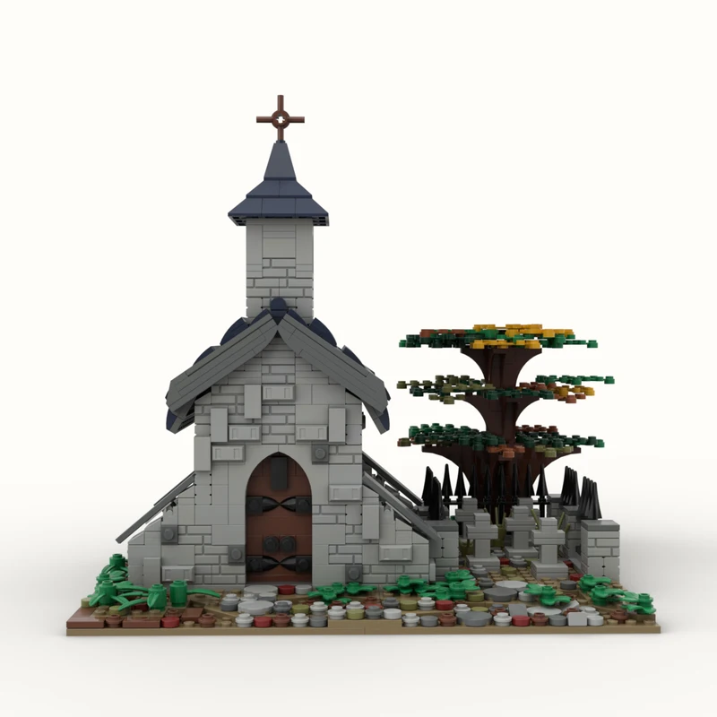 MOC- 182898   Bloc de construction de chapelle médiévale, série d'architecture Vintage, ensemble de briques, cadeaux créatifs, Halloween et noël, 1257 pièces