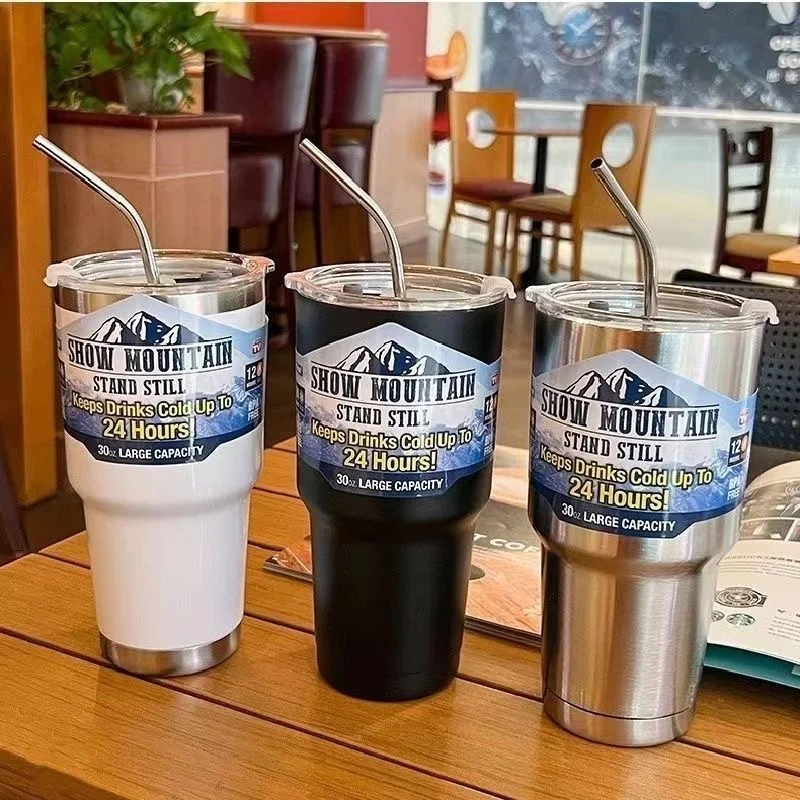 

30oz Thermal Cup With Lid Straw Handle Stainless Steel Vacuum Insulated Cold Hot Travel Thermos Water Bottle Car Cup Coffee Cup