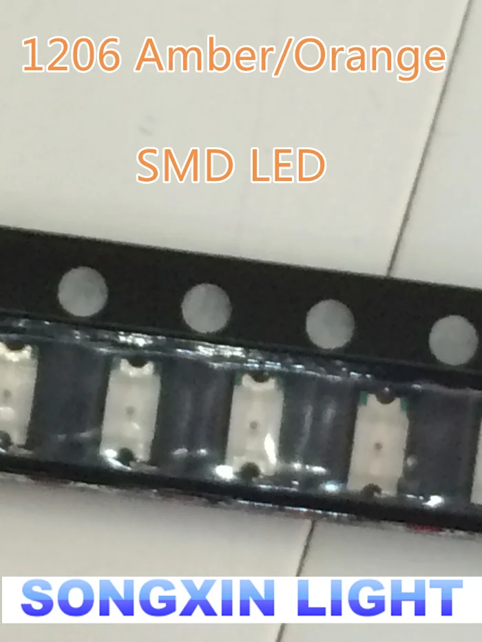 200pcs Orange/Amber 1206 SMD SMT Super bright LED lamp light High Quality New 600-610nm 200-300mcd 2.0-2.6v smd 1206 led diodes
