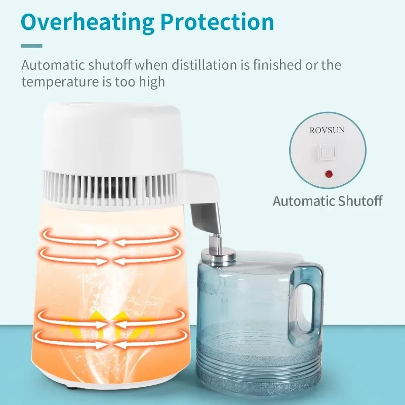 HAOYUNMA-Destilador de agua de 1,1 galones/4L, máquina de agua destilada de encimera con contenedor sin BPA e Interior de acero inoxidable, 750w