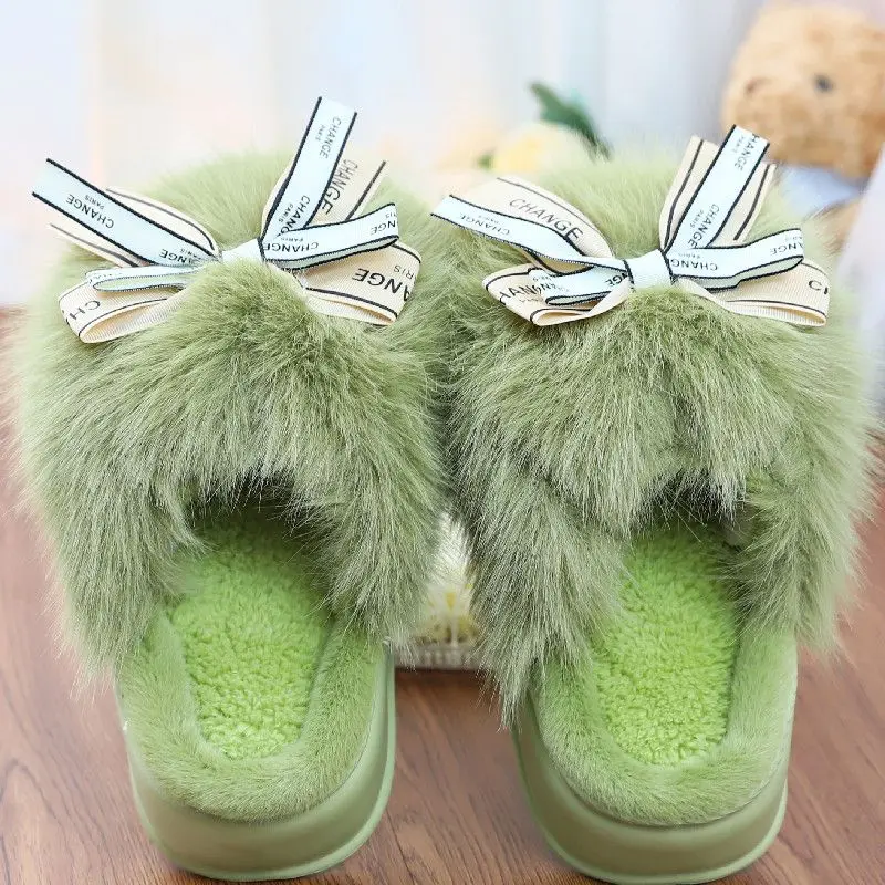Ins new stylish winter platform slippers women's super fluffy indoor shoes fur slides woman trends chic fuzzy outdoor mules shoe