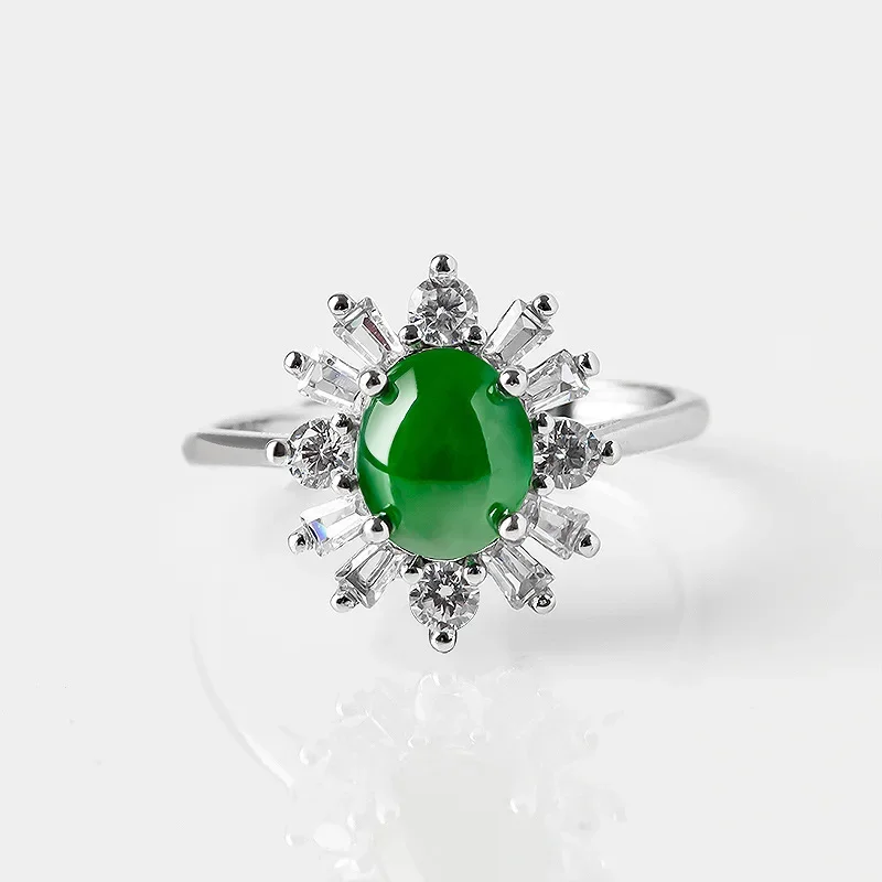 

Burmese Jade Rings 925 Silver Jadeite Green Talismans Accessories Natural Jewelry Emerald Vintage Charm Charms Women Real