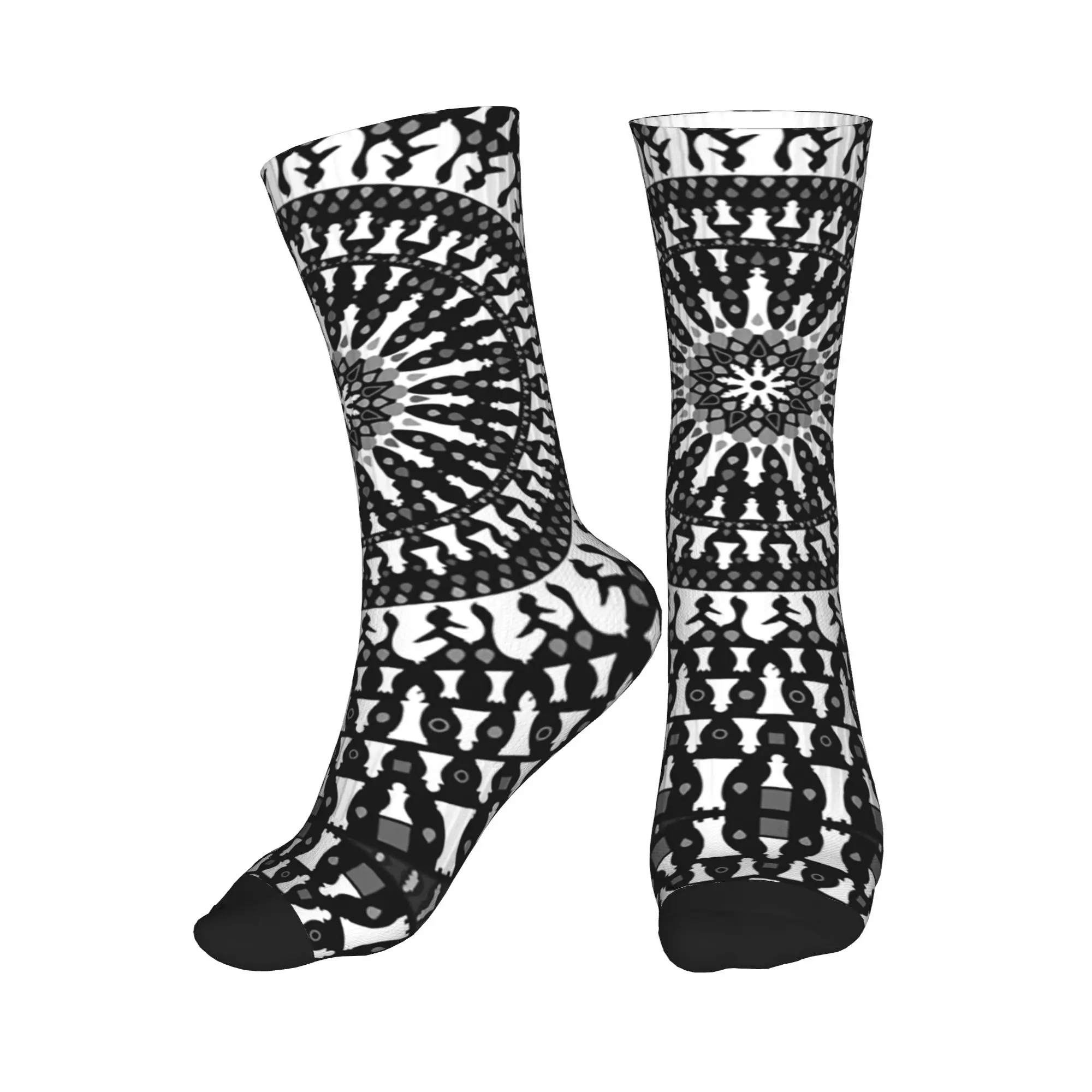 

Носки-трубы средней длины с мандалой и шахматными фигурами в серой гамме, всесезонные, высококачественные, для мужчин и женщин