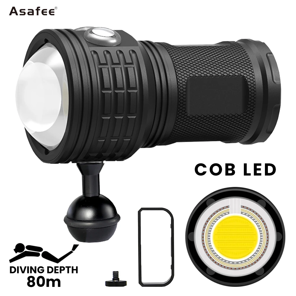 asafee mergulho subaquatico lanterna cob led 6000lm 80m branco vermelho azul 80m alcance de 500m lanterna impermeavel ipx8 01