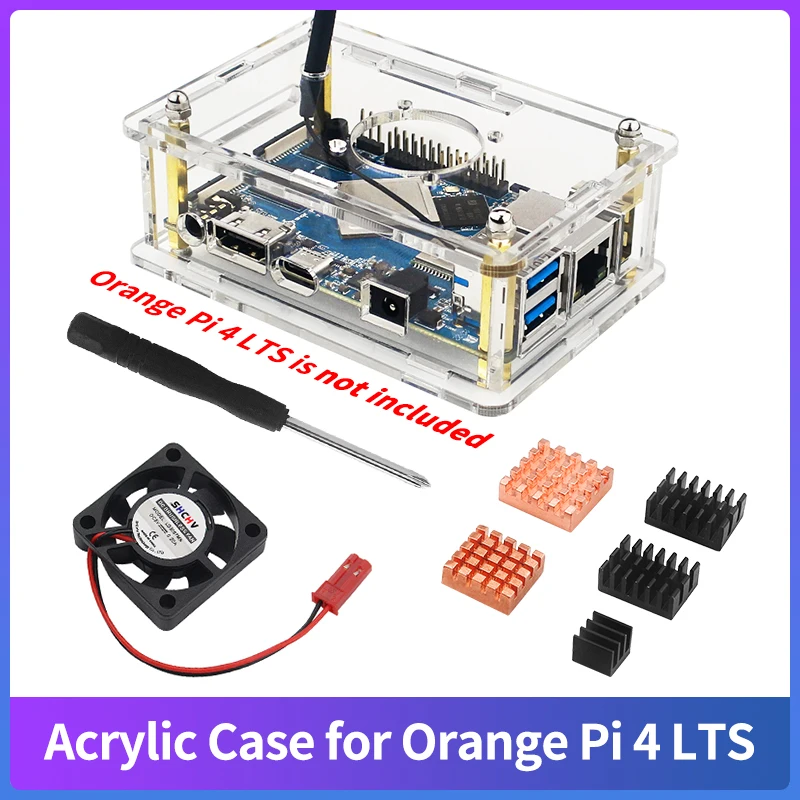 

Orange Pi 4 LTS Case Acrylic Enclouse Clear Shell Cover for Orange Pi 4 LTS Optional Heat Sink Type-C Power Suplpy Cooling Fan