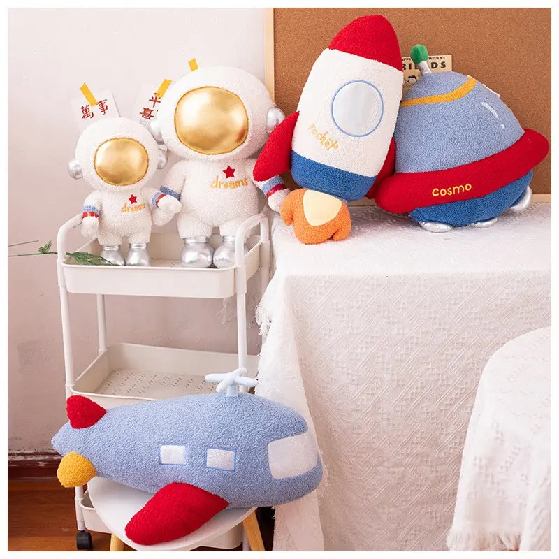 New Space Astronaut Stuffed Doll Toy Plush Space Rocket Unique UFO Airplane Toy Stuffed Throw Pillow For Boy Birthdat Gift