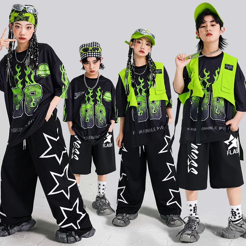 

Boys Hip Hop Clothing T-shirt Vest Cargo Pants Street Dance Shorts Girls K-pop Jazz Costume Child Clothes Sets Kids Streetwear