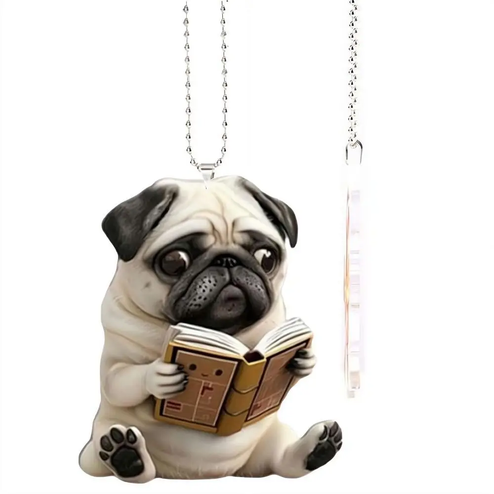 Gift Pug Rearview Mirror Ornaments Anime Personalized Hanging Charms Acrylic Puppy Keychain Vehicle Accessories