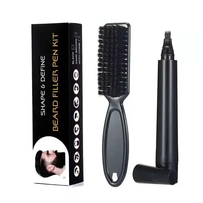 Black Beard Filling Pen Set Dual-ended Sketch Applicator Sweatproof Waterproof Facial Hair Modifying Tool Daily Whisker Retouch