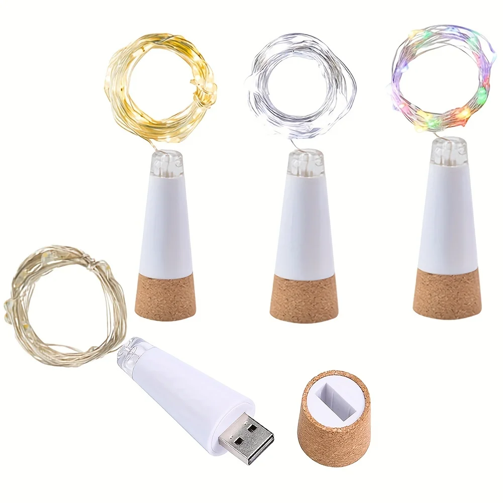 1PC LED Wine Bottle Lights with Cork, 2M 20 LED USB Rechargeable Wine Bottle Lights Cork Light Copper Wire DIY String Light