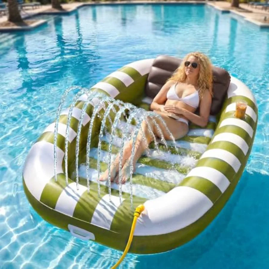 

Inflatable Tanning Pool Floats W/Water Sprinkle, Floating Pool Lounger Floties for Adults, Blow up Sun Bath Tan Bed, Swim Raft