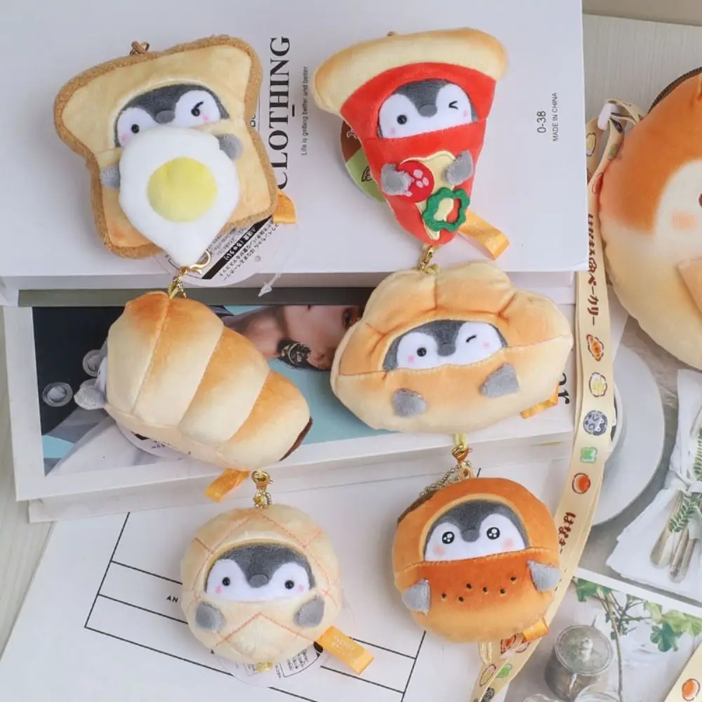 Pizza Penguin Plush Keychain Toy Croissant Penguin Doll Pendant Bread Penguin Keyring Japanese Style