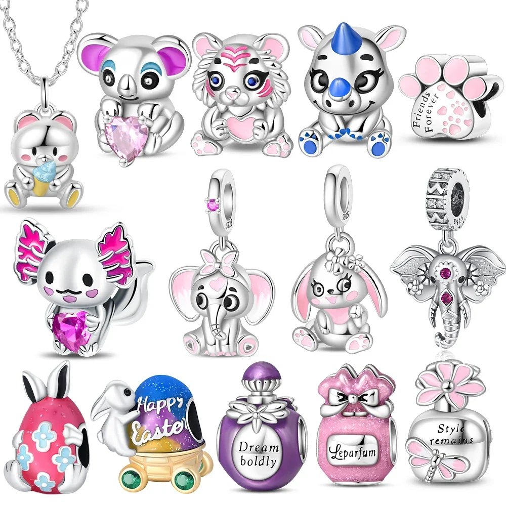 

Original 925 Sterling Silver Cute Pets Rabbits Elephants Perfume Bottle Charms Beads Fit Bracelet Accessory Jewelry Women Diy