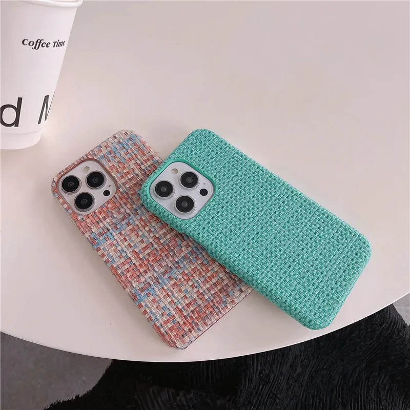 Phone Case For iPhone 15 14 13 12 11 Pro Max Plus Cases Cloth Braided Texture Silicone Soft Shockproof Cover Luxury