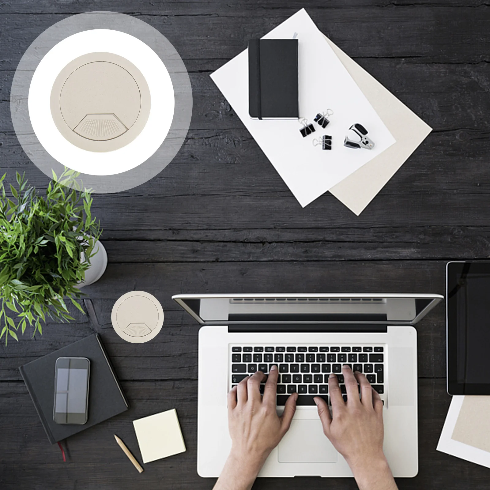 

10Pcs Office Desk Grommet Cable Hole Cover Round 53mm Diameter Plastic Rotatable Cable Cover for Computer Desk Home Hotel Bank