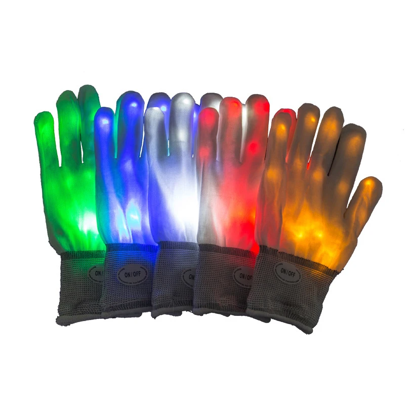 Halloween LED Flashing Skull Gloves Rainbow Neon Glow Gloves Luminous Gloves For Boys Girls DJ Bar Carnival Party Supplies 1pair