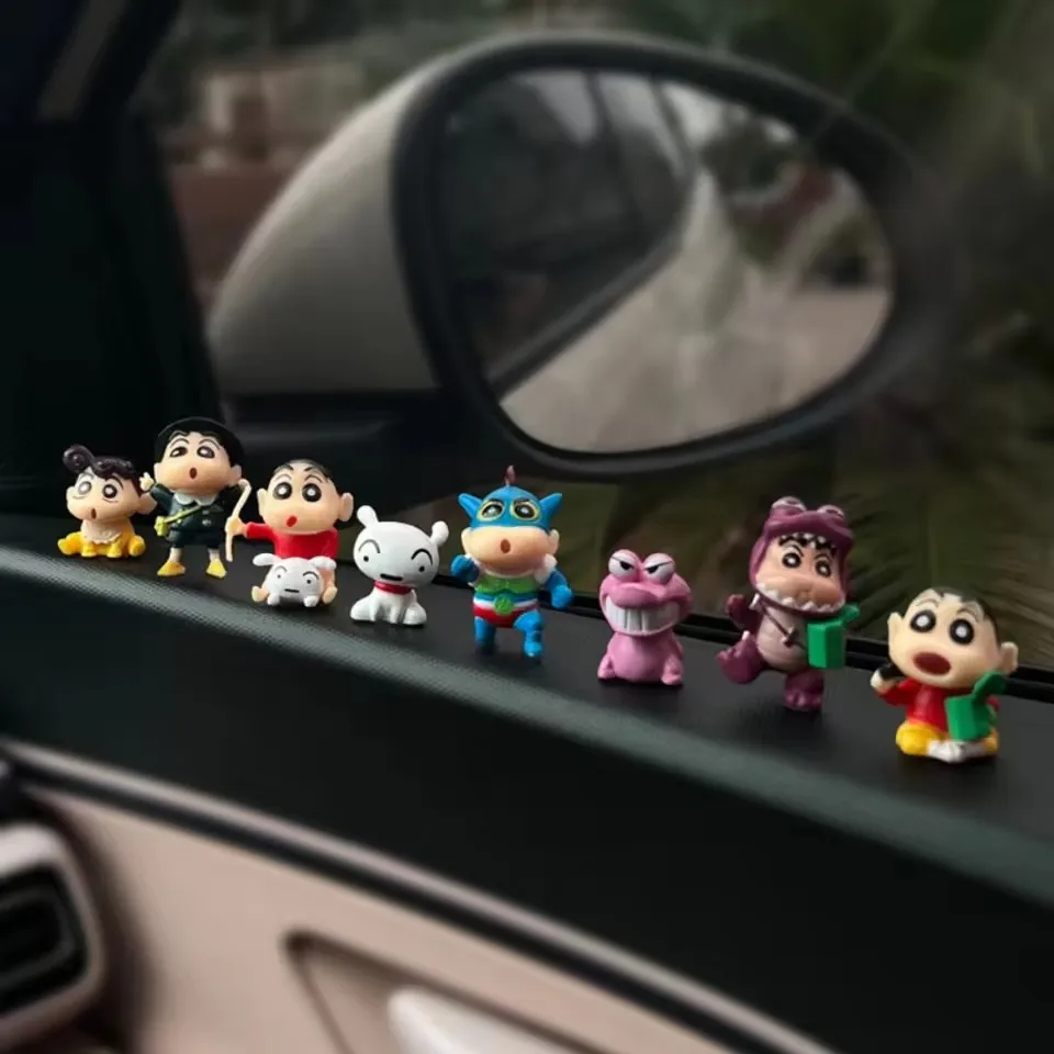 Hot 8Pcs/Set Crayon Shin-chan Auto Dashboard Turning Racing Model Car Individuality Center Console Decoration Kit Car Ornaments