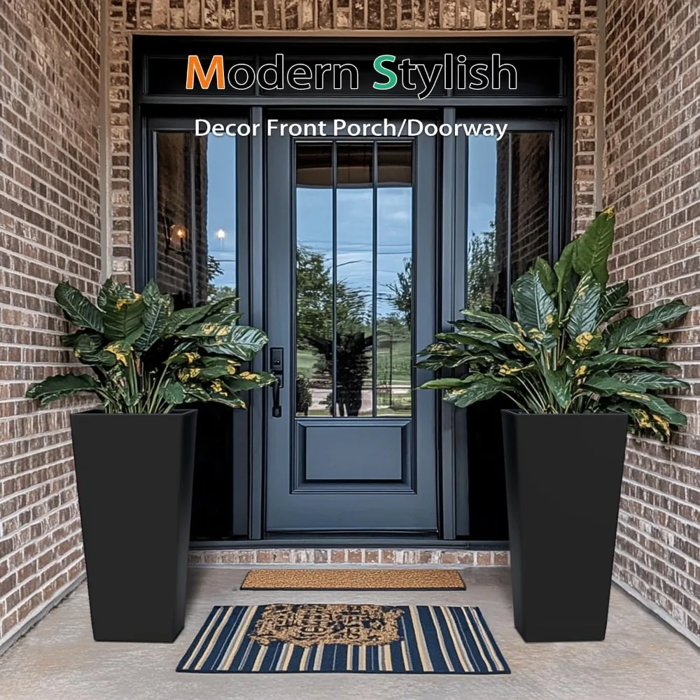 

Large Resin Garden Pots for Front Porch, Tall Planters for Outdoor Plants,Patio, Indoor - Set of 2 ( 27.5 Inch - 2 Pack)