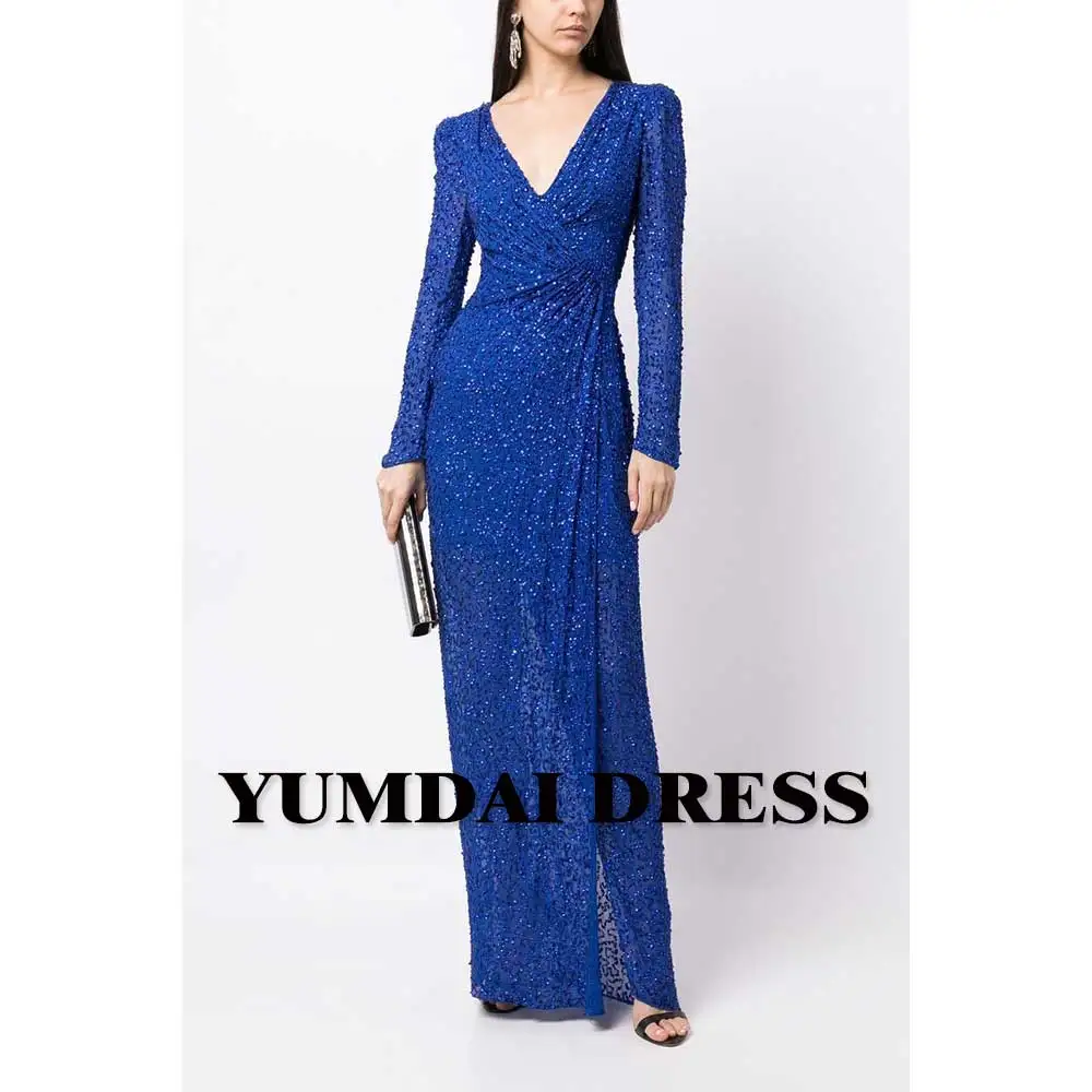 YUMDAI Luxury Dubai Royal Blue Sequined High-end Dress Formal Stage Performance Sparkly Evening Gown Ladies Haute Couture Dress