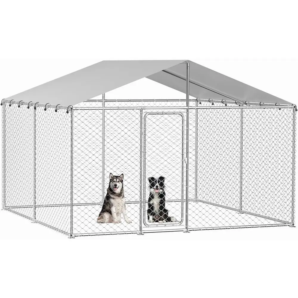 

10x10 Outdoor Heavy-Duty Dog Kennel with Waterproof Cover and Security Lock for Large Dogs