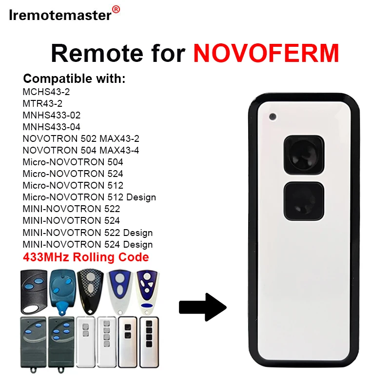 Replacement NOVOFERM NOVOTRON 302 304 MNHS433-02 / 04 Remote Control for Garage Gate Door 433mhz