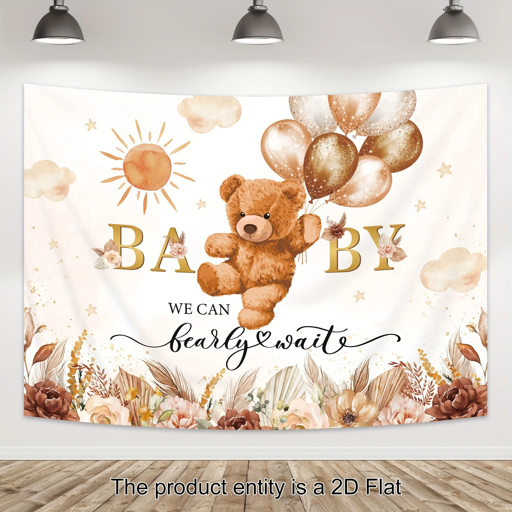 Baby Shower Teddy Bear Balloon Tapestry We Can Bearly Wait Banner 2D Flat Print Nursery Gender Reveal Party Backdrop Wall Decor