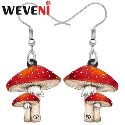 Weveni Acrylic Red Fly Amanita Mushrooms Earrings Amanita Muscaria Dangle Drop Charms Fashion Jewelry For Women Friends Gifts