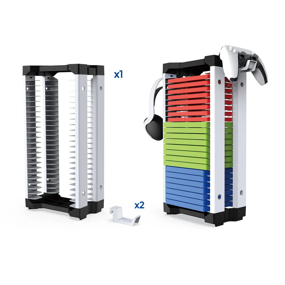

23-Disc Game Storage Tower Vertical Stand for PS4/PS5/Switch/Xbox + Headset Controller Holder