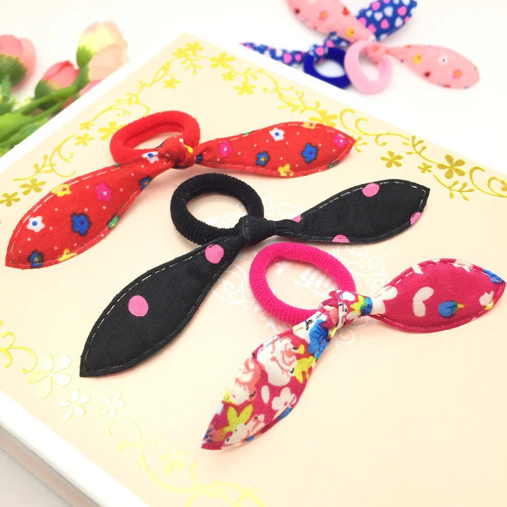 

20Pcs Bunny Ear Elastic Hair Scrunchies for Ponytail Holders Hair Bobbles Bands Random Color Suitable Hairstyles